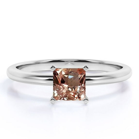 JeenMata 1 Carat Princess cut Solitaire created morganite Engagement Ring in 18k Gold Over Sterling Silver