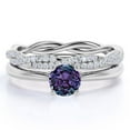 thumbnail image 1 of JeenMata 1 Carat Round Brilliant Cut Lab Created Alexandrite and Moissanite Modern Twisted - Unique Gemstone - Wedding Ring Set 18k White Gold over Silver, 1 of 4