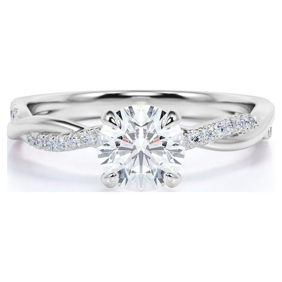 JeenMata 1 Carat Round Brilliant Moissanite Infinity Engagement Ring in 18k White Gold over Silver