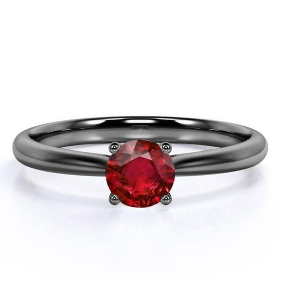 JeenMata 1 Carat Round Cut Gothic Synthetic Ruby Engagement Ring in 18k Black Gold over Silver
