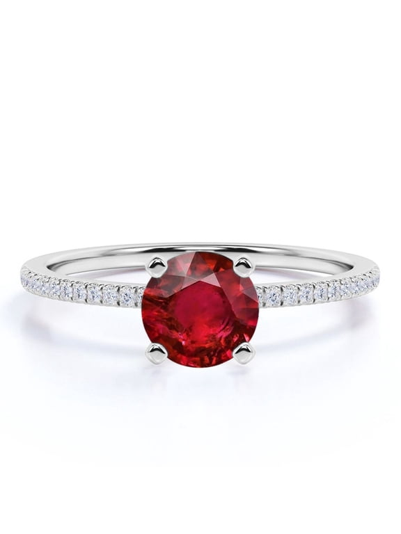 1 Carat Round Cut Handmade Simulated Ruby Engagement Ring in 18k White Gold over Silver