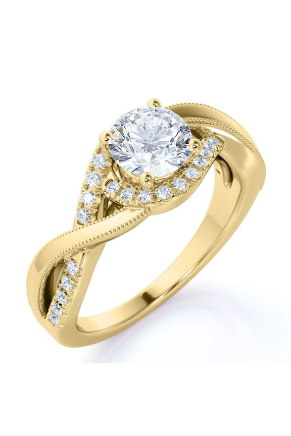 1.25 Carat Round Cut Infinity Engagement Ring - Milgrain Pave Twisted Band - 18K Yellow Gold over Silver