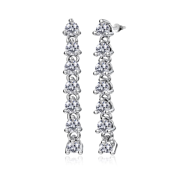 JeenMata 1 Carat Round Cut Lab Grown Diamond Linear Drop Earring - Classic Drop Earrings in 18K White Gold Plating for Women, Gift for Her