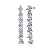 JeenMata 1 Carat Round Cut Lab Grown Diamond Linear Drop Earring - Classic Drop Earrings in 18K White Gold Plating for Women, Gift for Her