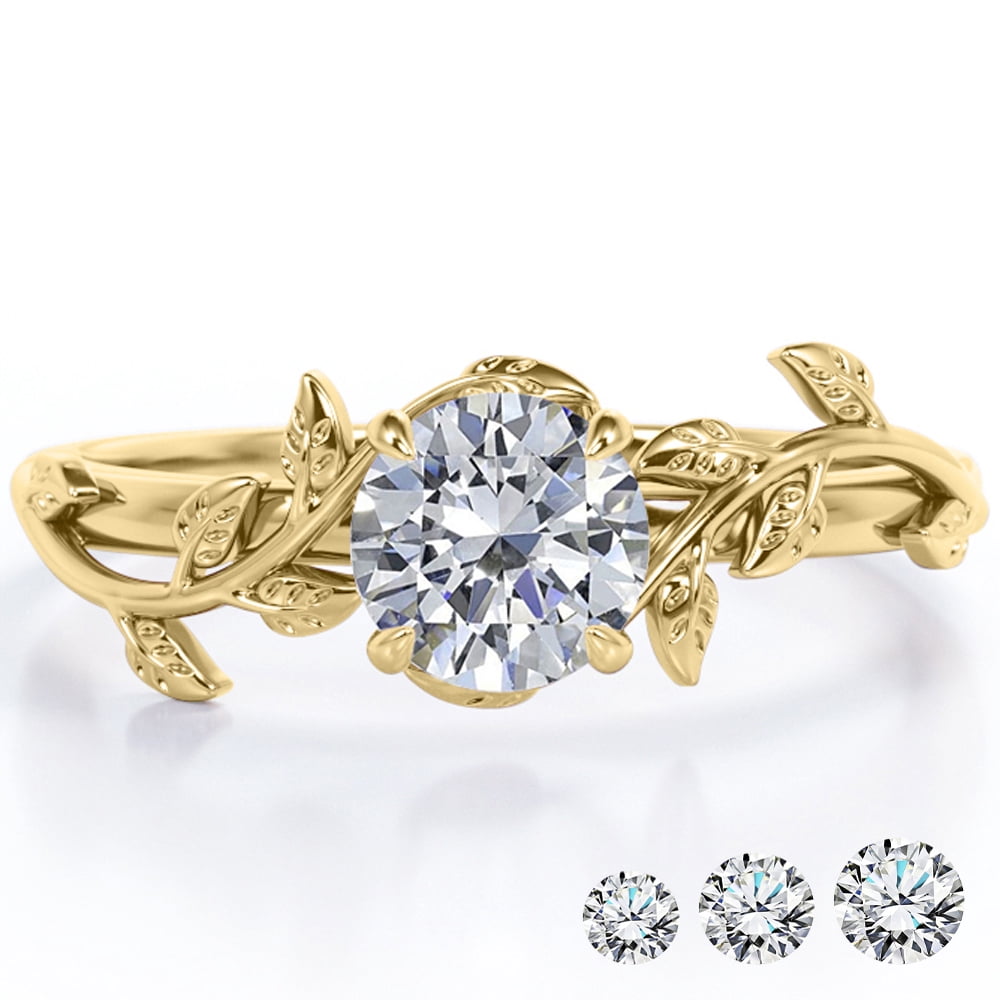JeenMata 1 Carat Round Cut Moissanite Bohemian Engagement Ring - Vintage Moissanite Promise Ring - 18K Yellow Gold Plating for Women