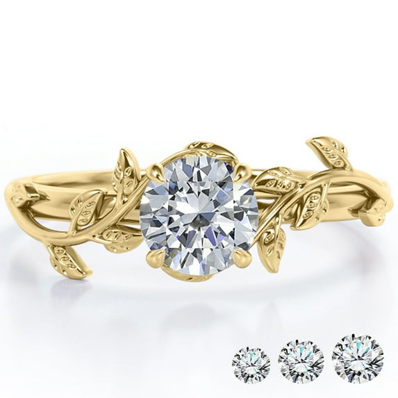 JeenMata 1 Carat Round Cut Moissanite Bohemian Engagement Ring - Vintage Moissanite Promise Ring - 18K Yellow Gold Plating for Women