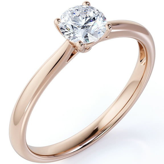 JeenMata 1 Carat Round Cut Moissanite Engagement Ring - Bridal Set - Solitaire Ring - Classic Ring - Six Prong Ring - 18k Rose Gold Over Silver