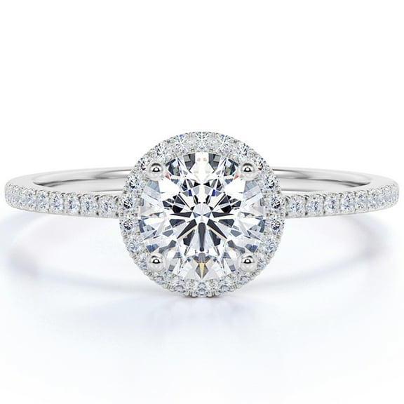 JeenMata 1 Carat Round Cut Moissanite Halo Engagement Ring in 18k White Gold Over Silver