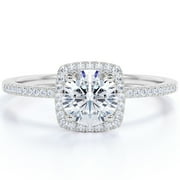 JEENMATA 1 Carat Round Cut Moissanite Halo Engagement Ring in 18k White Gold Over Silver