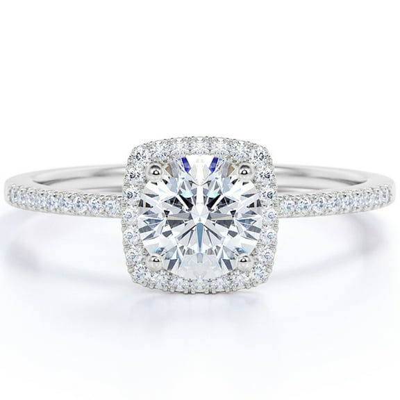 JeenMata 1 Carat Round Cut Moissanite Halo Engagement Ring in 18k White Gold Over Silver