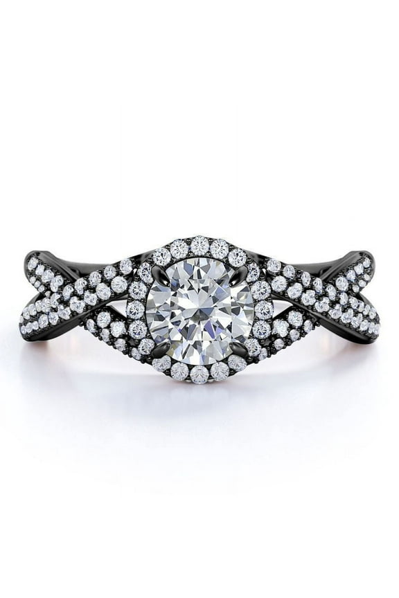 1 Carat Round Cut Moissanite Wedding Ring in 18k Black Gold Over Silver