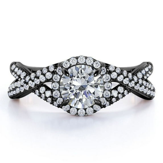 JeenMata 1 Carat Round Cut Moissanite Wedding Ring in 18k Black Gold Over Silver