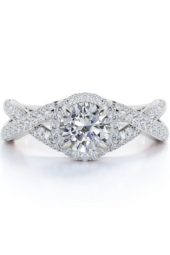 1 Carat Round Cut Moissanite Wedding Ring in 18k White Gold Over Silver