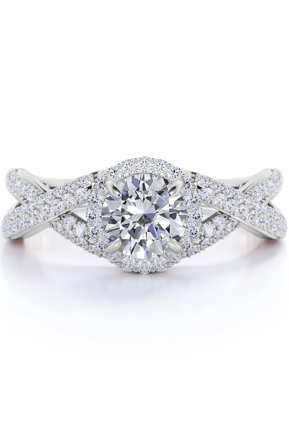 1 Carat Round Cut Moissanite Wedding Ring in 18k White Gold Over Silver