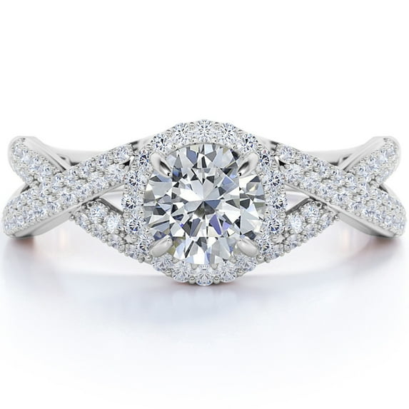 JeenMata 1 Carat Round Cut Moissanite Wedding Ring in 18k White Gold Over Silver