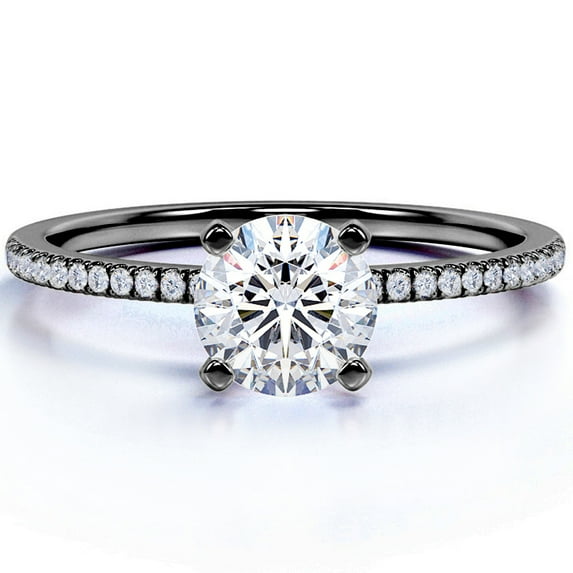 JeenMata 1.25 Carat Round Cut - Pave Setting - Engagement Ring in 18k Black Gold Over Sterling Silver