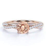JeenMata 1 Carat Round Cut Pink Created Morganite Infinity Engagement Ring in 18k Rose Gold over Silver