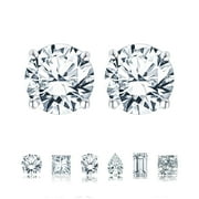 JeenMata 1 Carat Round Moissanite - 4 Prong Solitaire Stud Earrings - 18K White Gold Plating Over Silver