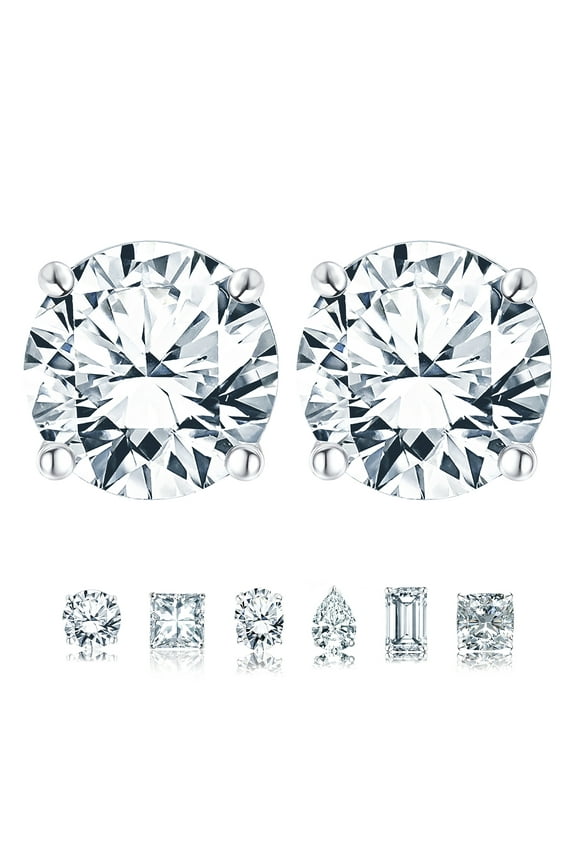 1 Carat Round Moissanite - 4 Prong Solitaire Stud Earrings in 18k White Gold Plating for Women