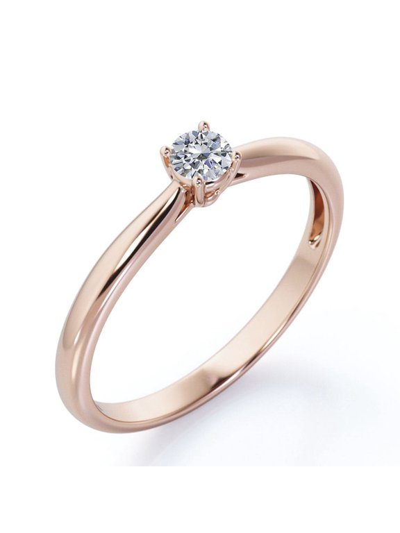 1 Carat Round Shape Moissanite - Prong Setting - Solitaire Promise Ring 18K Rose Gold Plating Over Silver