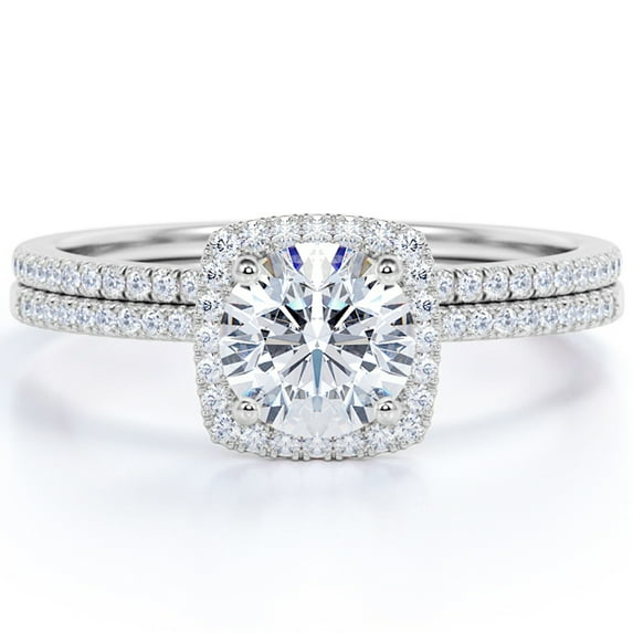 JeenMata 1 Carat Round cut Moissanite Engagement Ring Set in 18k White Gold Over Silver