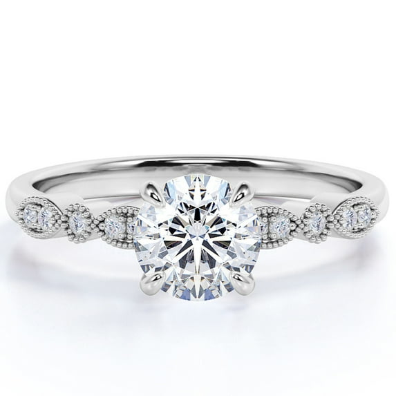 JeenMata 1 Carat Round cut Moissanite Engagement Ring in 18k White Gold Over Silver