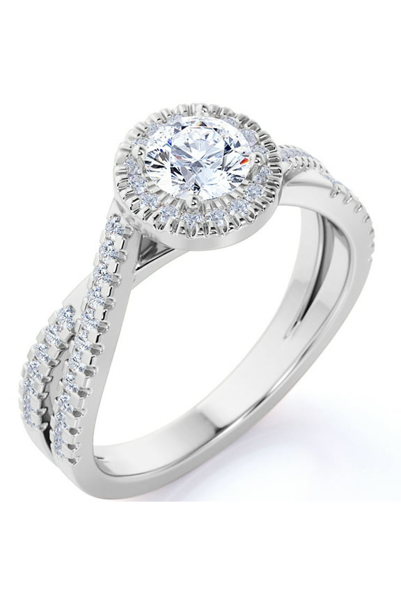 1 Carat Round cut Moissanite Engagement Ring in 18k White Gold Over Silver