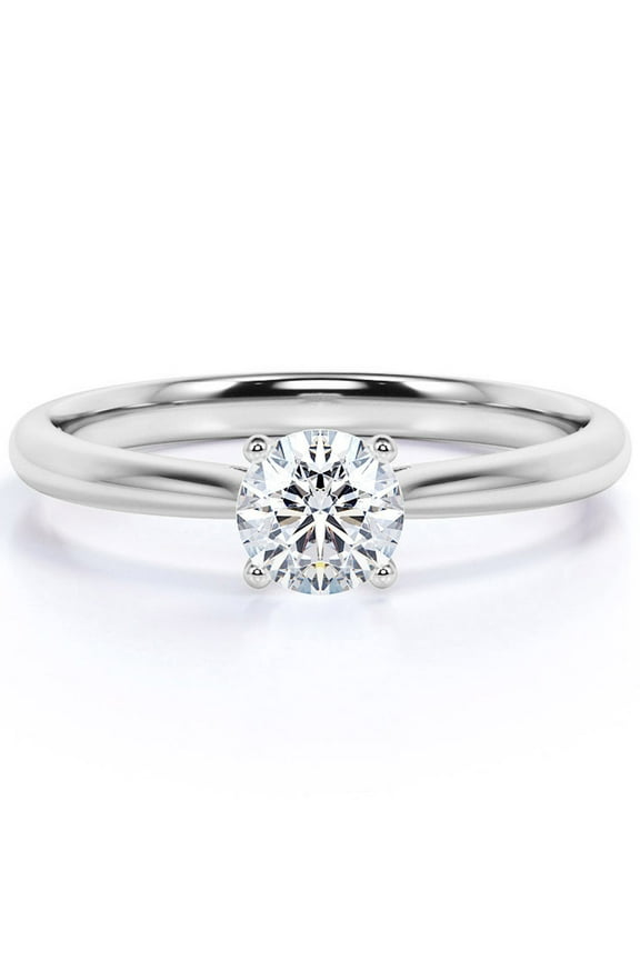 1 Carat Round cut Moissanite solitaire engagement ring in 18k White Gold Over Silver