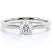 JeenMata 1 Carat Round cut Moissanite solitaire engagement ring in 18k White Gold Over Silver
