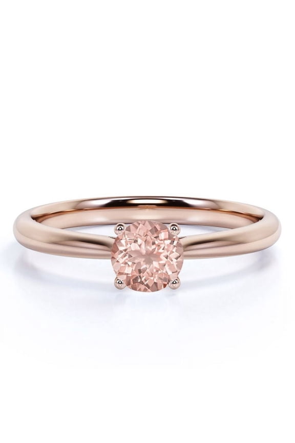 1 Carat Round cut Solitaire created morganite Engagement Ring in 18k Gold Over Sterling Silver