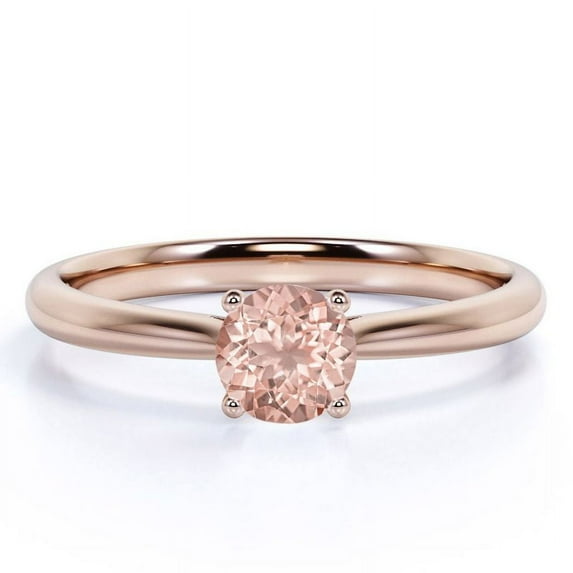 JeenMata 1 Carat Round cut Solitaire created morganite Engagement Ring in 18k Gold Over Sterling Silver