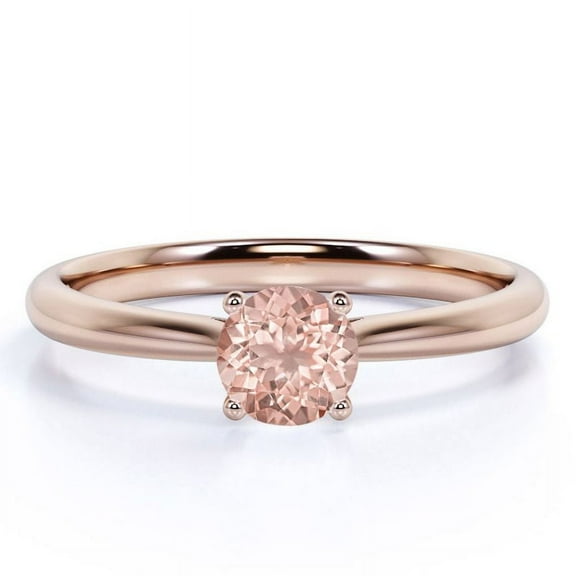 JeenMata 1 Carat Round cut Solitaire created morganite Engagement Ring in 18k Gold Over Sterling Silver