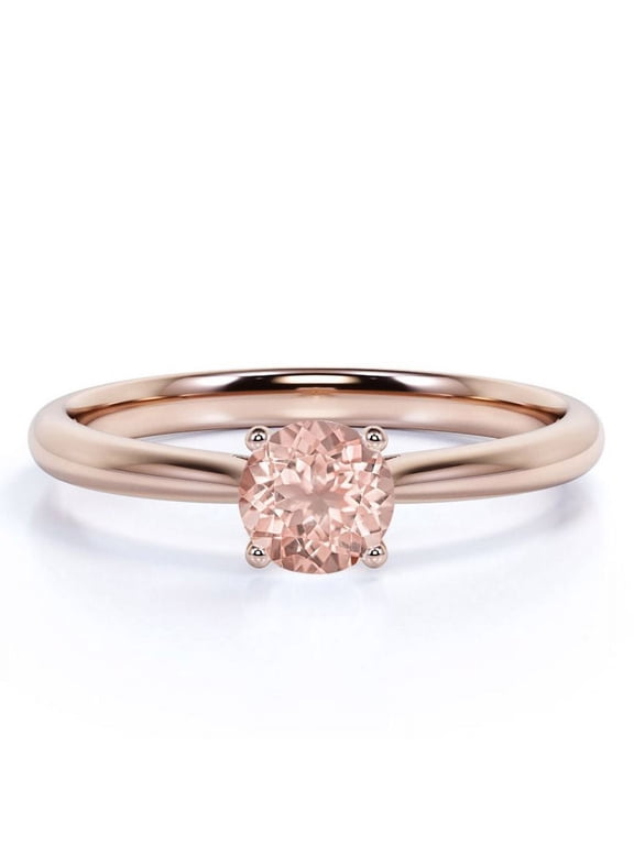 1 Carat Round cut Solitaire created morganite Engagement Ring in 18k Gold Over Sterling Silver