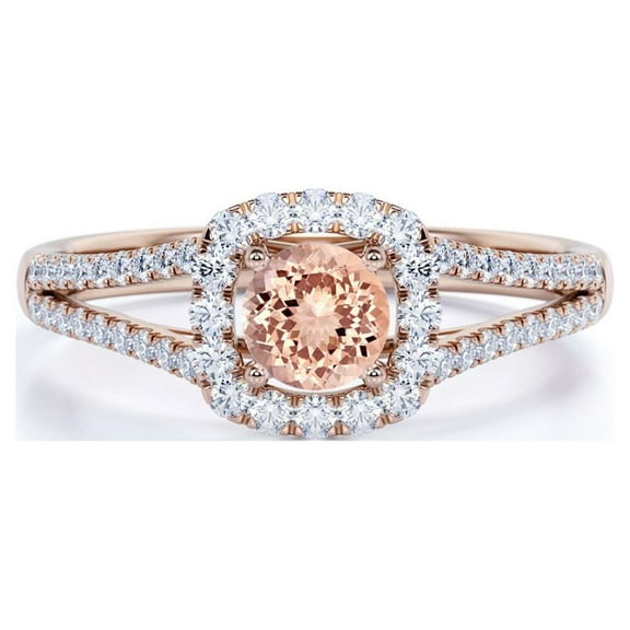 JeenMata 1 Carat Round cut created morganite and Moissanite Engagement Ring in 18k Gold Over Sterling Silver