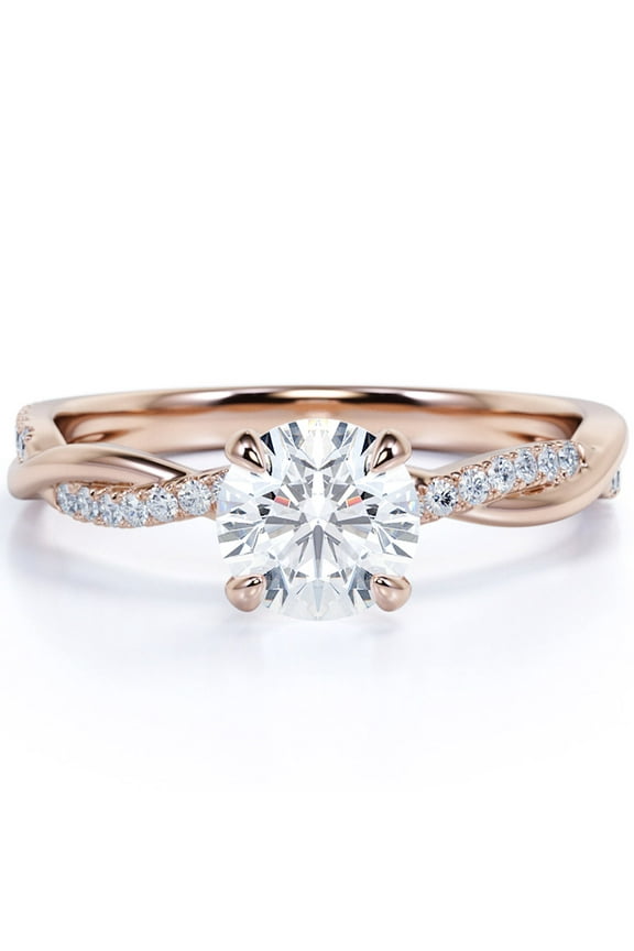 1 Carat Solitaire Claddagh Round Shape Moissanite Braid Engagement Ring in 18K Rose Gold Plating Over Silver
