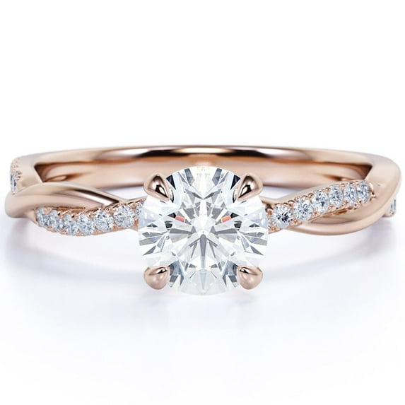 JeenMata 1 Carat Solitaire Claddagh Round Shape Moissanite Braid Engagement Ring in 18K Rose Gold Plating Over Silver