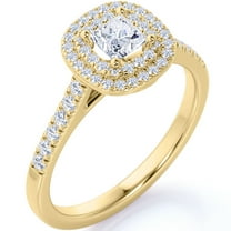 JeenMata 1 Carat - Square Moissanite - Pave Band - Double Halo - Cluster Engagement Ring - 18K Yellow Gold over Silver