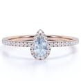 thumbnail image 1 of JeenMata 1 Carat Teardrop Created Aquamarine Halo Dainty Ring in 18k Rose Gold over Silver, 1 of 6