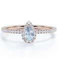 thumbnail image 1 of JeenMata 1 Carat Teardrop Created Aquamarine Halo Dainty Ring in 18k Rose Gold over Silver, 1 of 6