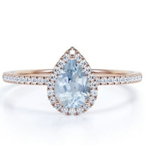 JeenMata 1 Carat Teardrop Created Aquamarine Halo Engagement Ring in 18k Rose Gold over Silver