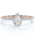 thumbnail image 1 of JeenMata 1 Carat Teardrop Rainbow Moonstone and Moissanite Halo Dainty Ring in 18k Rose Gold over Silver, 1 of 6