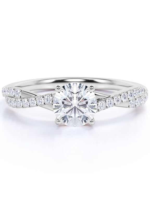 1 Carat infinity Round cut Moissanite Engagement Ring in 18K White Gold Plating for Women