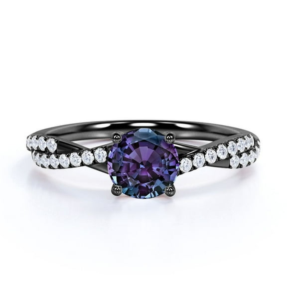 JeenMata 1 TCW Round-Shaped Lab Created Alexandrite and Moissanite - Infinity with Pave Accents - Prong Engagement Ring - 18K Black Gold Plating over Silver