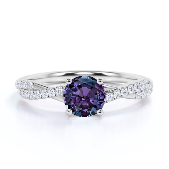 JeenMata 1 TCW Round-Shaped Lab Created Alexandrite and Moissanite - Infinity with Pave Accents - Prong Engagement Ring - 18K White Gold Plating over Silver