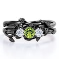 thumbnail image 1 of JeenMata 1 TCW Round Shaped Natural Peridot and Moissanite - Inspired by Nature - Trilogy Bridal Ring Set - 18K Black Gold Plating over Silver, 1 of 6