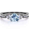 thumbnail image 1 of JeenMata 1 carat Round Sky Blue Created Aquamarine Tapered Simple Engagement Ring in 18k Black Gold over Silver, 1 of 3
