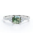 thumbnail image 1 of JeenMata 1 ct Natural Green Moss Agate and Moissanite - 7 Stone - Cluster Ring - Semi Eternity Engagement Ring in 18K White Gold Over Silver, 1 of 7