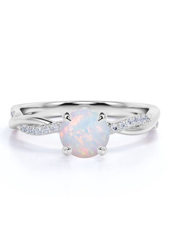 1 ct Round Cut Opal and Moissanite Infinity Engagement Ring in 18k White Gold over Silver