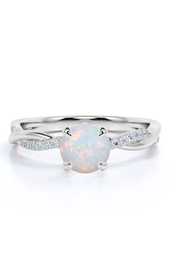 1 ct Round Cut Opal and Moissanite Infinity Engagement Ring in 18k White Gold over Silver