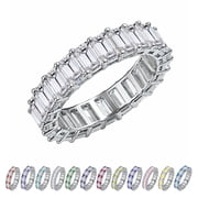 10 Carat Emerald Cut April Birthstone - Multicolor Eternity Wedding Ring - Cubic Zirconia Birthstone Rings for Women in 18K White Gold Plating, Gift for Her